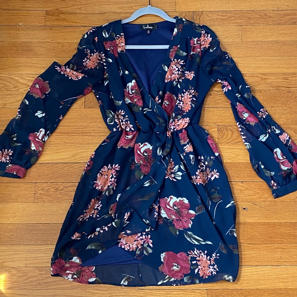 Lulu’s Floral Print Long Sleeve Mini Dress